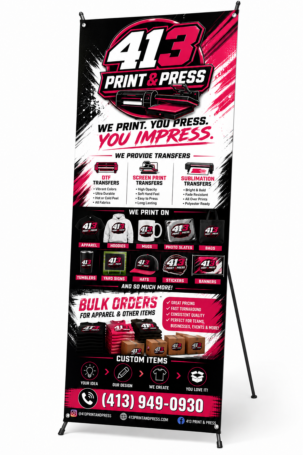 Portable 24×63 X-banner stand and printed banner