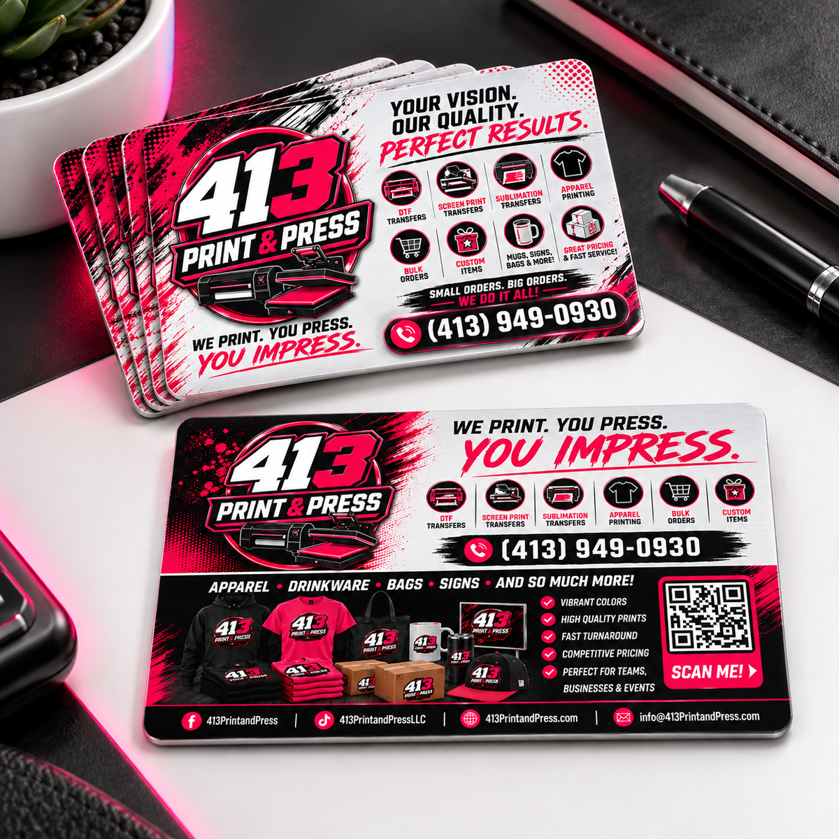 Luxury Metal Business Cards – Full-Color Double-Sided Printing
