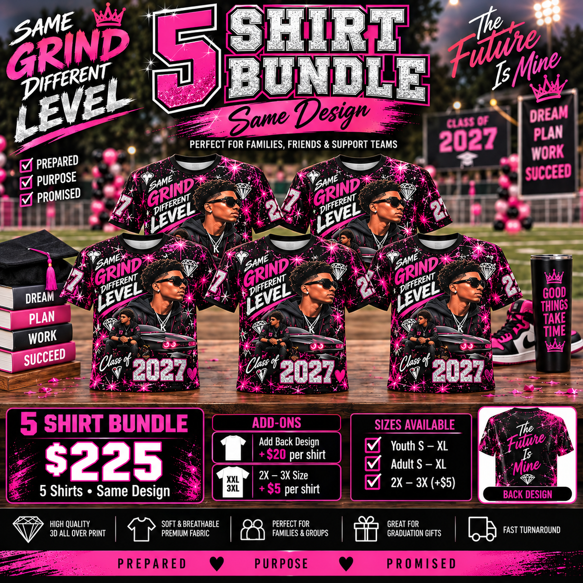 Pack 5™ – 5 Custom All-Over T-Shirts