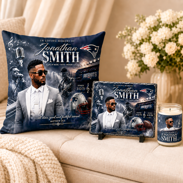 Personalized Memorial Gift Set – Custom Pillow, Photo Slate & Candle