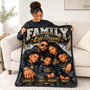 Personalized blanket featuring family photographs and custom wording