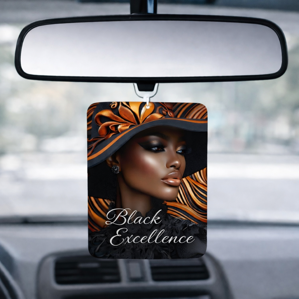 Personalized photo car air freshener displayed inside a vehicle