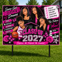 Personalized graduation yard sign featuring a graduate’s photo, name, year and school colors
