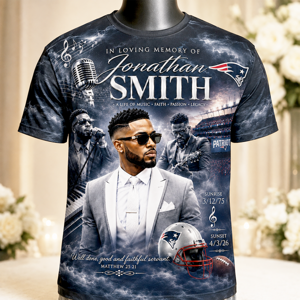 Custom memorial all-over 3D sublimation shirt personalized with photos, name and dates