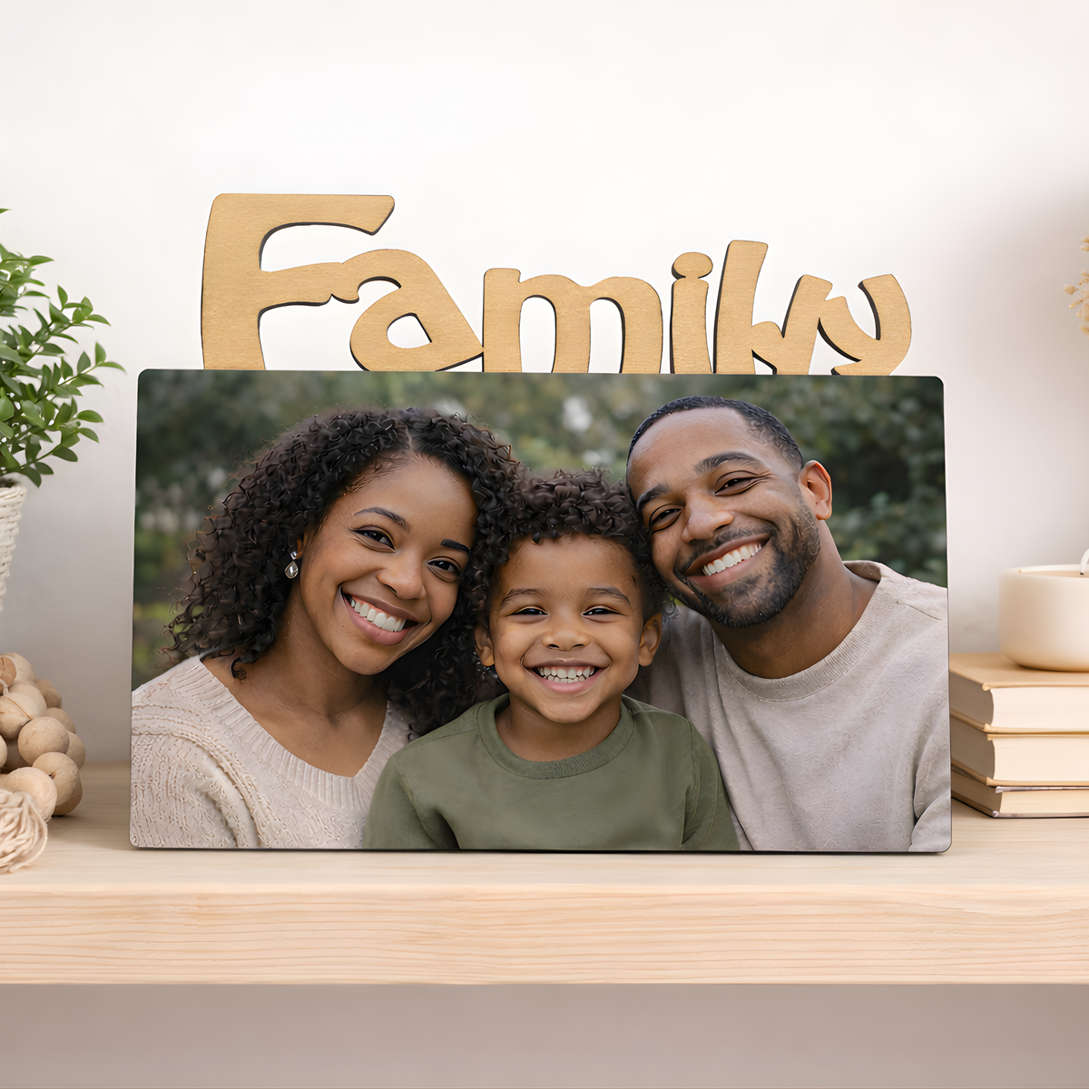 Personalized Sisters photo frame featuring a custom photograph displayed on a pink desk
