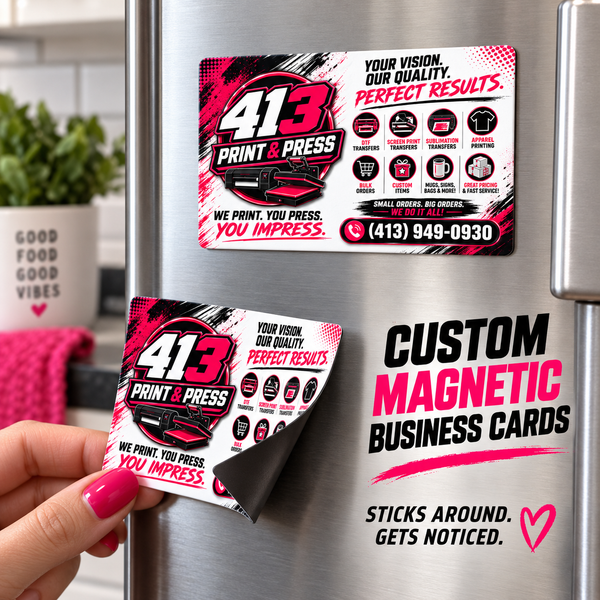 Custom glossy magnetic business cards and refrigerator reminder magnets