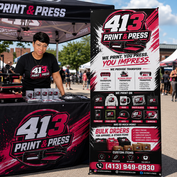 Personalized X-banner with full-color business branding
