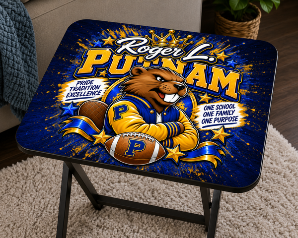 Custom personalized folding tray table featuring full-color photo designs